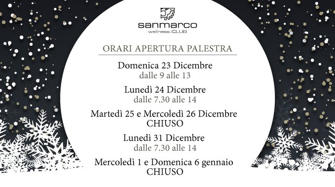 SanMarcoClub's tweet photo. Cogliamo l’occasione per comunicare a tutti i nostri Soci, che in occasione delle Festività Natalizie, il Club seguirà i seguenti orari speciali 👉 https://t.co/fSdO6OeveB
#palestra #palestrabergamo #fitness #wellness https://t.co/0OYn1dywfc