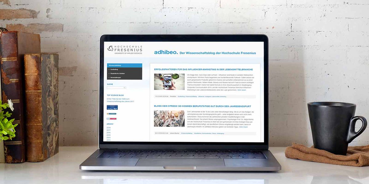 HS_Fresenius's tweet photo. Angewandte Wissenschaft, verständlich kommuniziert – dafür steht adhibeo. Wir freuen uns, erneut als „Wissenschaftsblog des Jahres“ nominiert zu sein. Noch bis zum 1. Januar 2019 um 24 Uhr können Sie Ihre Stimme abgeben: https://t.co/CiYSGihwQW 
#wissenschaftkommuniziert https://t.co/Vd0wwCtWkG