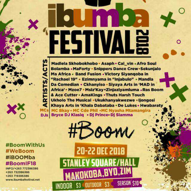 CulxureMag's tweet photo. Makokoba comes alive as @IbumbaFestival roars to live on Thursday.
Check out the full program for #iBOOMba festival
Lets get ready to #Boom
#BoomWithUs
#CulxureZw https://t.co/M6zm8B5GSx