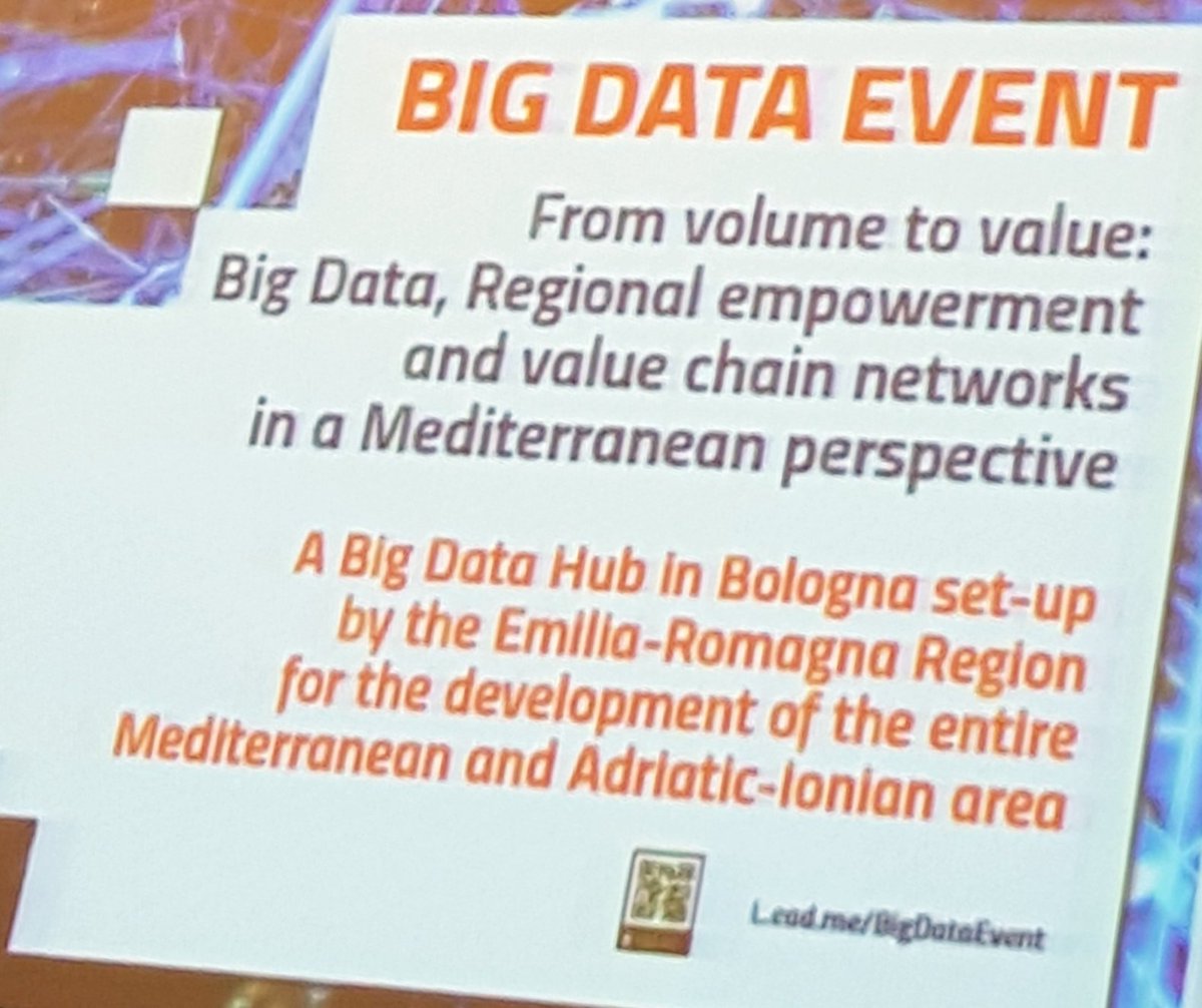 IMC_CPMR's tweet photo. Buongiorno da Bologna! 🇮🇹 Today the @RegioneER celebrates its event on #big #data, underlining the need to work, research, and develop the technologies, governance, and treatment of data to a further extent for the Mediterranean &amp; Adriatic-Ionian areas 🌊 #BigDataEvent https://t.co/lsu0vdJs3t