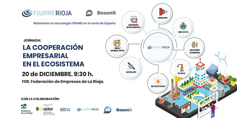 Bosonit's tweet photo. ✋Presentamos @FiwareRioja con @jig_es en la Jornada: ‘La cooperación empresarial en el ecosistema FIWARE’ y contaremos con la presencia de @JuanjoHierro CTO de @FIWARE 
🎯 20 de diciembre, FER @empresa_rioja #Logroño
✍️ Más información e incripciones: https://t.co/DllzyqnrdM https://t.co/IzWCVFsOoc