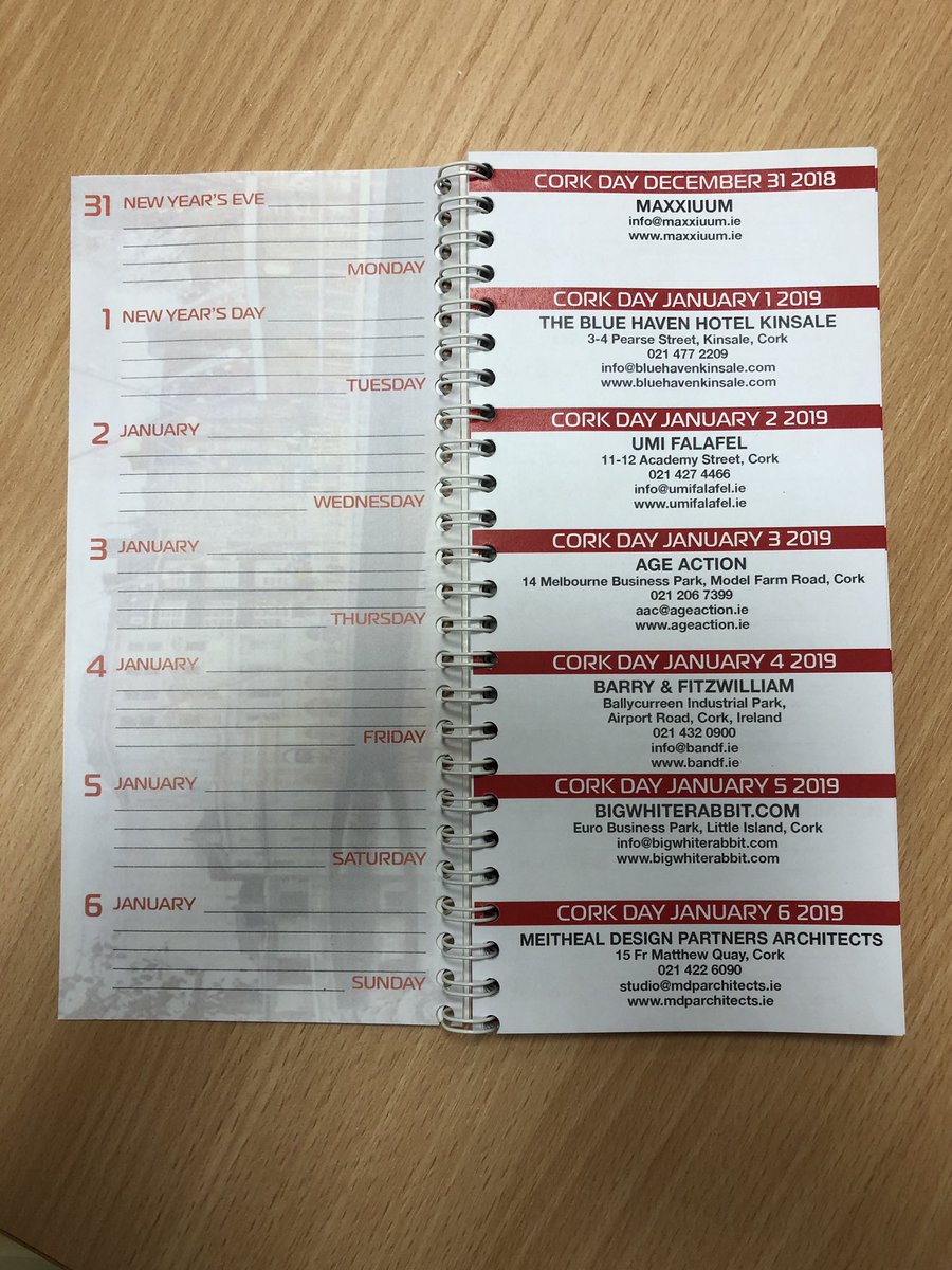 The <a href="/BusinessCork/">Business Cork</a> Diary 2019 has arrived from our printers with our ‘Cork Day’ for a range of Cork businesses and this year we have a range of Cork charities that are also benefiting from a ‘Cork Day’ to promote their organizations and services #BestinCork18 #BestinCork19