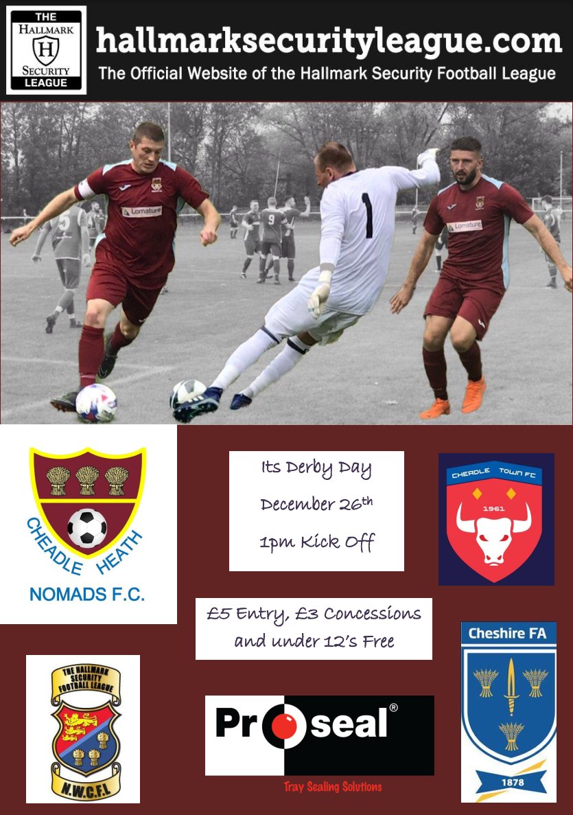 CheadleNomads's tweet image. You won't want to miss this exciting local Derby on Boxing Day. 1 pm kick off at the Proseal Stadium. Get down and support your local teams #Cheadle #Stockport #WeAreNomads #Groundhoppers #Bringamatedoublethegate