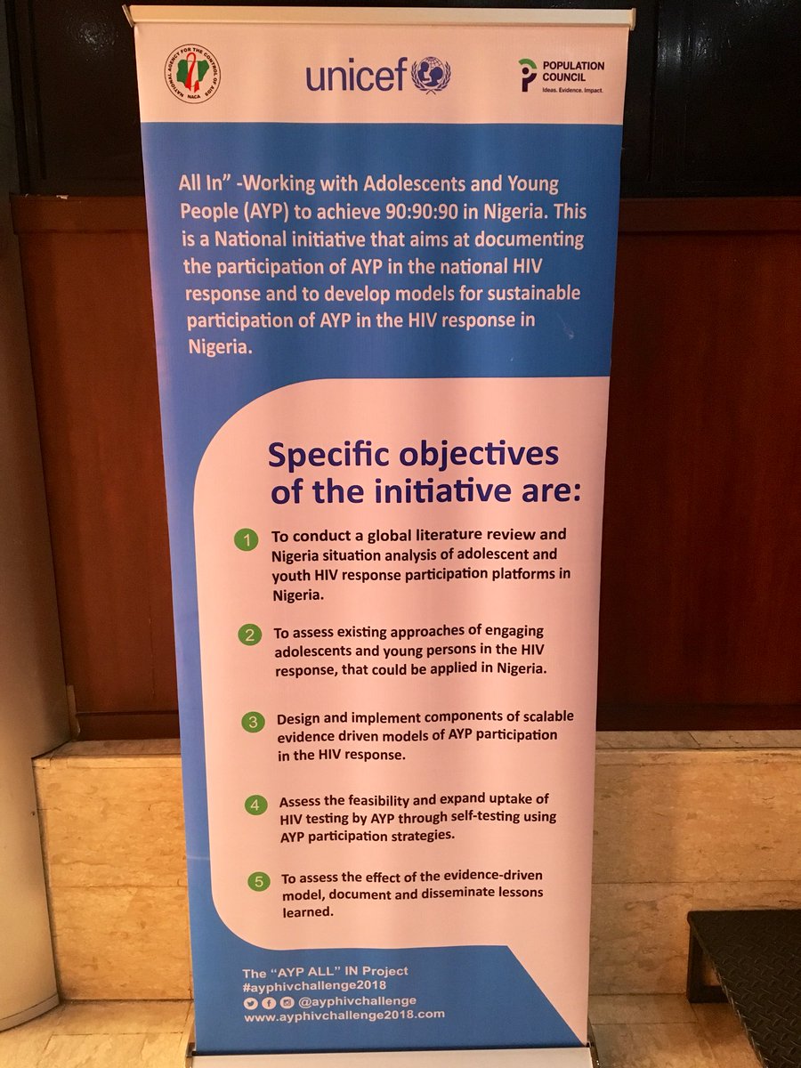nighealthwatch's tweet photo. This morning we are attending the dissemination of @NACANigeria project in collaboration with @UNICEF_Nigeria and @Pop_Council: Towards Improved Involvement of Adolescents and Young People in the HIV Response in Nigeria.
Stay with us for updates!  
#AYPChallenge2018 #AYPAllin2018 https://t.co/8Z7TQCb1bV