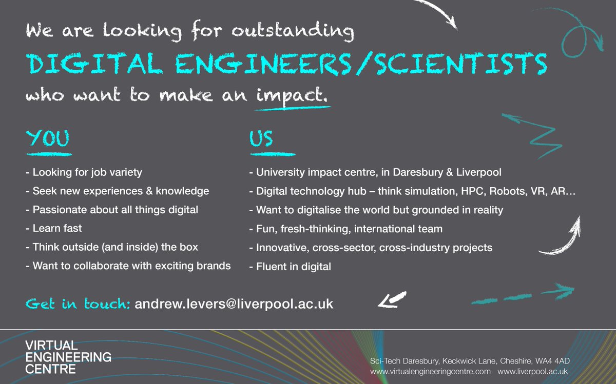 livunieng's tweet image. The Virtual Engineering Centre are looking for outstanding Digital Engineers & Scientist who want to make an impact! Get in touch with andrew.levers@liv.ac.uk for more details @VEC_VE  @riskcdt @livunijobs #VirtualEngineering