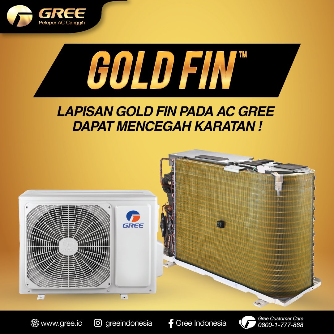 greeindonesia's tweet photo. Cuaca yang sering berubah-ubah dapat menyebabkan karat pada outdoor AC. Terutama Indonesia, yang memiliki perubahan ekstrim.
Lapisan Gold Fin pada AC Gree dapat membantu mencegah karatan sehingga AC Gree menjadi lebih tahan lama.
#AcGree #PeloporAcCanggih #GreeIndonesia https://t.co/rRnKUG5IjT