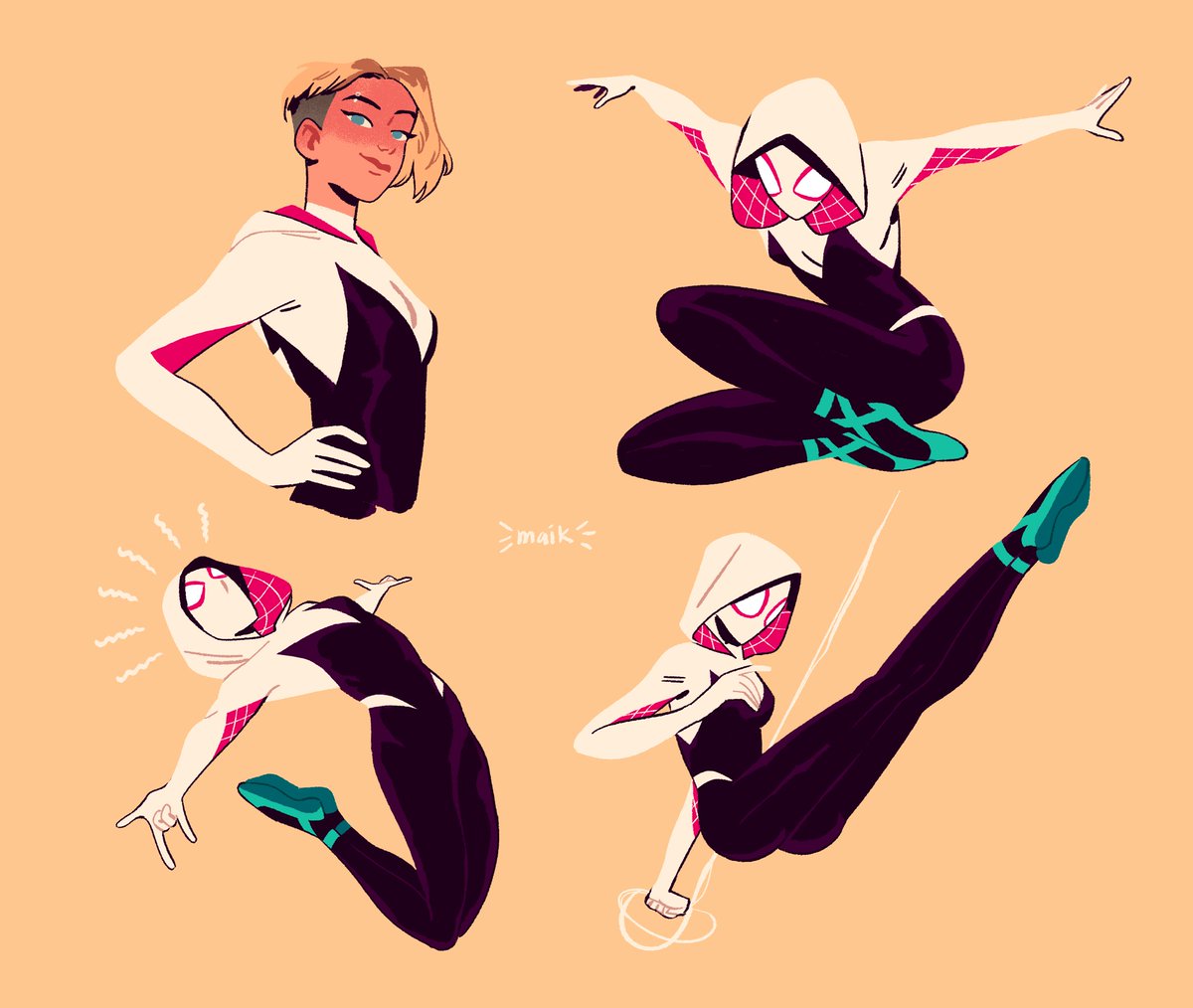 maik_check's tweet photo. gwen's unique movements when she swings 👌💕✨

#SpiderVerse https://t.co/qz26yoXaWE