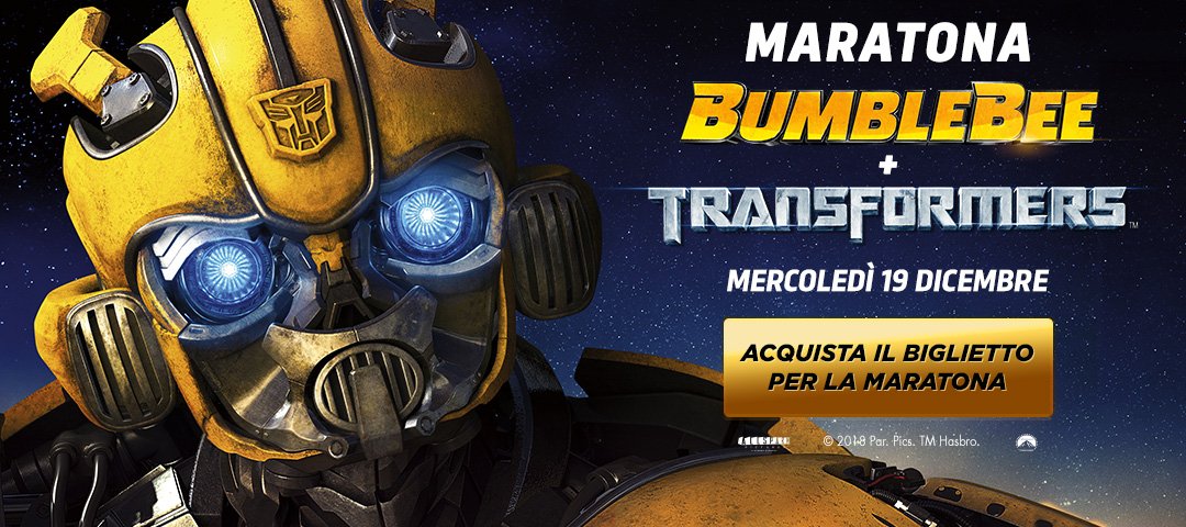 FerreroCinemas's tweet photo. Partecipa alla maratona di BUMBLEBEE !
mercoledì 19 potrai assistere all'anteprima del film e subito a seguire senza pagare un biglietto extra, potrai rivedere Transformers!!

vai su https://t.co/tT64THFFLH per maggiori informazioni.

#bumblebee
#maratonabumblebee
#ferrerocinemas https://t.co/EJPKxGFl4U