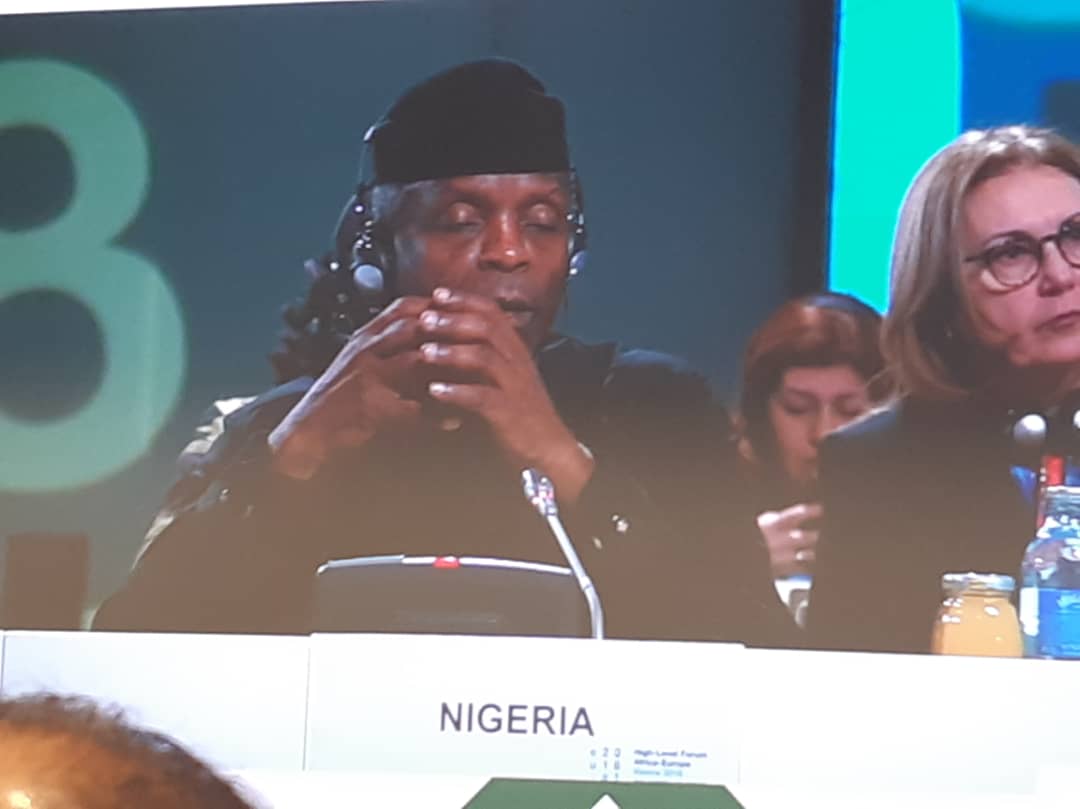 akandeoj's tweet photo. VP Osinbajo at Africa Europe High Level Forum, Vienna discussing Digitial Technology. He calls for effective collaboration btw Africa &amp; Europe both in education especially in digital skills and providing funding for "many young Nigerians &amp; Africans doing incredible things in tech https://t.co/9eo2F4GuvI
