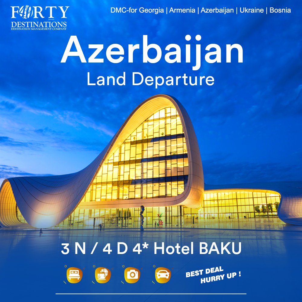 FortyTravels's tweet photo. The land of Fire!! Azerbaijan
3 Nights 4 Days 4* Hotel stay in Baku
#FortyDestinations #traveler #agents
Forty Destinations - Experts @ Low Cost.
Call us now at 0559966554 and start selling.
#tourism #NewYear #vacation #travel #winter #azerbaijan
https://t.co/5BJJsicx3w https://t.co/RbTaITO6XY