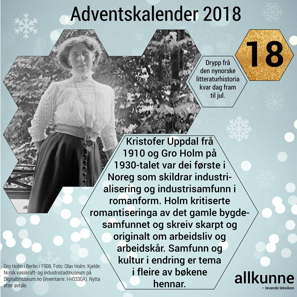 Allkunne's tweet photo. Kvar dag fram til jul deler Allkunne drypp frå den nynorske litteraturhistoria.
Les om Gro Holm:
https://t.co/D3H8qF5BeB
#nynorsklitteraturhistorie 
#nynorsklitteraturkalender2018 
#adventskalender2018 https://t.co/rZA3VwGiXR