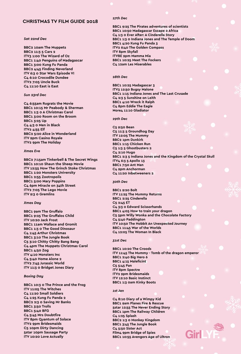 GirlLYFOfficial's tweet photo. YOUR CHRISTMAS FILM GUIDE 2018 ☃️🎥🎅🏻🎄 https://t.co/y2ovnj1JMR