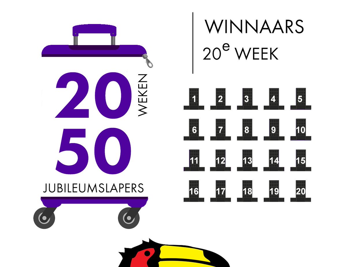 De laatste week van de jubileumslaapactie is voorbij gevlogen. Wij maken de laatste winnaars bekend op facebook. Alle winnaars gefeliciteerd met jullie heerlijke overnachting. 🎉