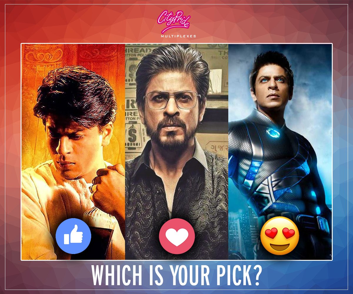 CityPrideGroup's tweet photo. He is not just the King of Romance, he is the king of roles too. Which is your favorite character of @iamsrk? #Devdas #Raees #RaOne #TuesdayPick https://t.co/p7uqetPwrJ