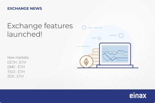 einax_exchange's tweet photo. Einax trading platform is now live! Availble markets: CETH-ETH, GMC-ETH, ZDX-ETH, TICO-ETH https://t.co/NF7zWaFwkP
