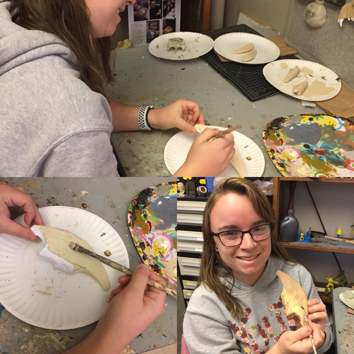 VCLatVCU's tweet image. Cassidy paints a replica of a Megalonyx claw that belonged to Thomas Jefferson #virtualcurationlab #7DaysofSlothmas