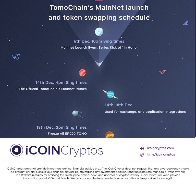 icoincryptos's tweet photo. TomoChain’s MainNet launch &amp; Token Swapping Schedule!
@TomoChainANN #MainNet #Launch #TokenSale
View more #cryptocurrency #events here: https://t.co/VoDvBz1phV https://t.co/gczZyq1qAI