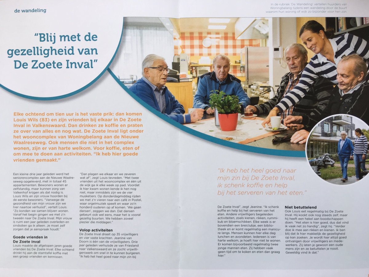St_Valkenhof's tweet photo. Leuk artikel in het bewonersblad van @Woningbelang , waarin onze vrijwilliger Jeanine van Doorn en bewoner Louis Wils vertellen over de gezelligheid in ontmoetingscentrum De zoete inval! 😃 https://t.co/lHDEepm7Vw