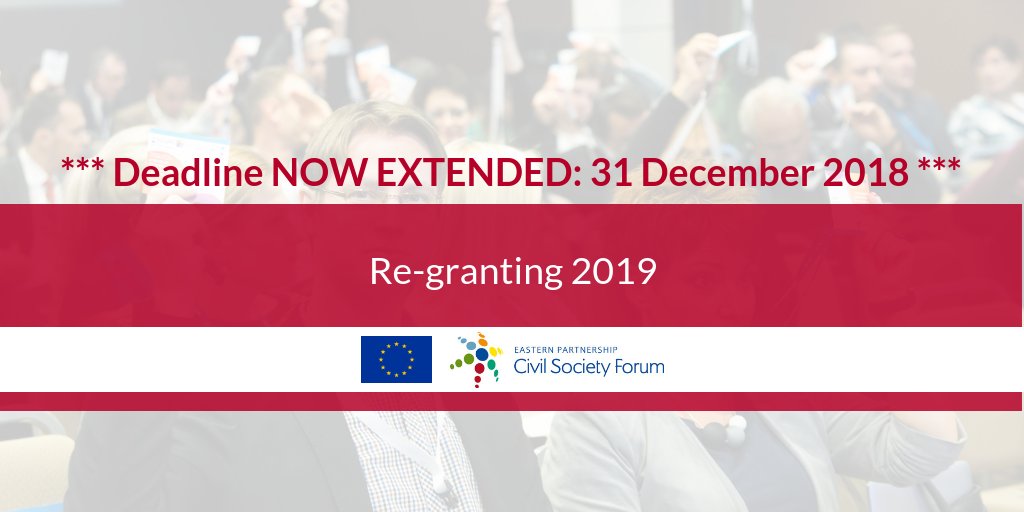 eapcsf's tweet photo. 📣 JUST ANNOUNCED: the call for 2019 WG #Regranting has been extended to ⏰ 31 December 2018‼️
Were you with us in 🇬🇪 Tbilisi? By doing this, we hope to give #EaPCSF #AA2018 delegates a chance at partnering up and taking part in the scheme ✍️ APPLY 🔜: https://t.co/JxKk32gDma https://t.co/wrILgptkOy