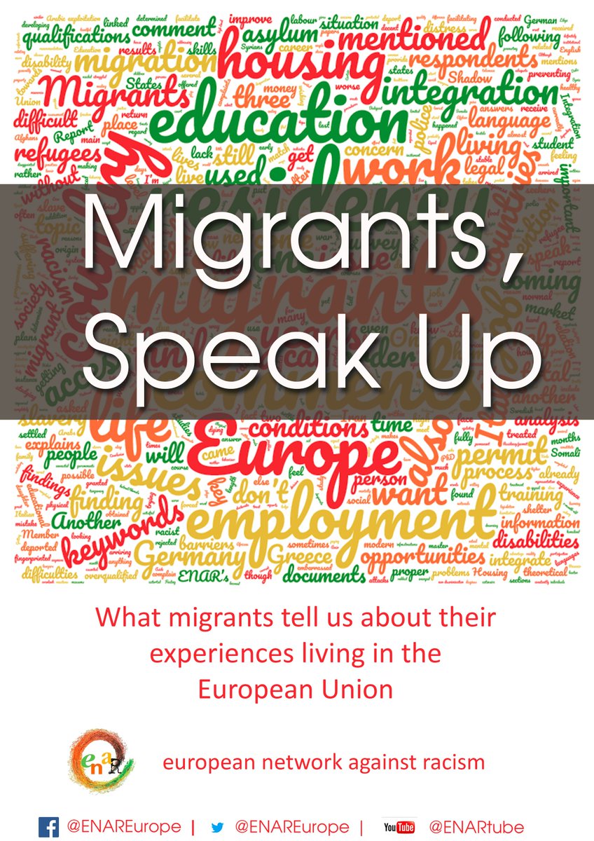ENAREurope's tweet photo. On International Migrants’ Day, ENAR is publishing a report giving an overview of what migrants tell us about their experiences living in the European Union. #MigrantsDay2018 #MigrantsDay #IMD2018 @CommissionerHR @mbachelet https://t.co/gw0X5am5tb https://t.co/k8yr4s37qp