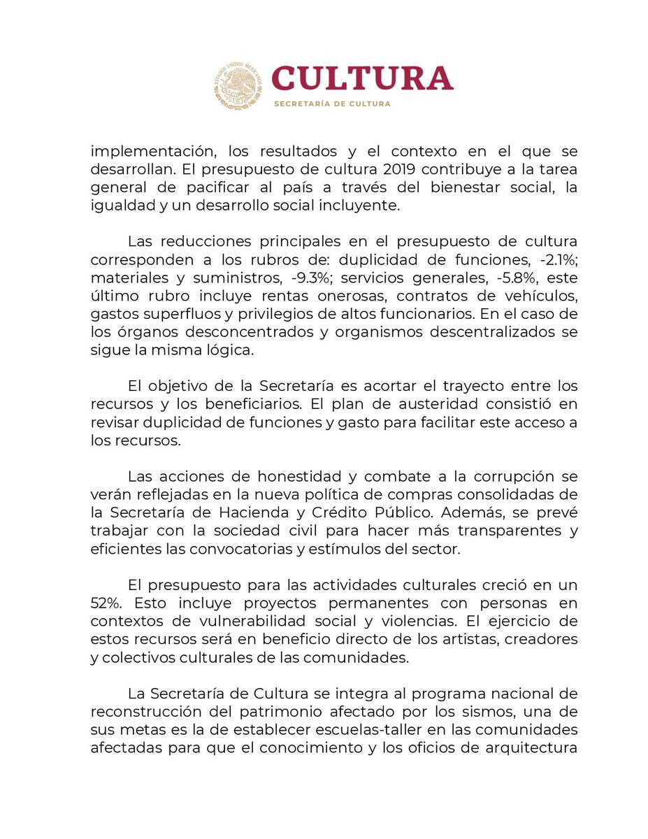 alefrausto's tweet photo. Sobre el proyecto de presupuesto 2019 en cultura. https://t.co/sCCwr52TQg