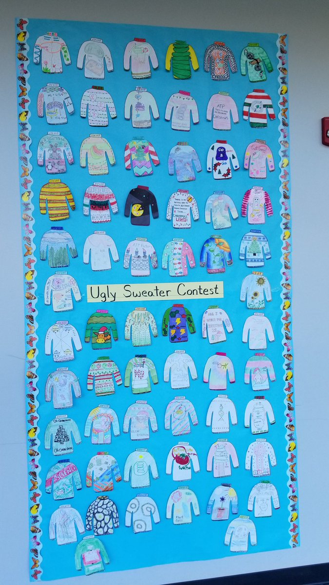 Lipenta_Bio's tweet photo. I am always in awe of my students amazing artwork. Bio Ugly Sweaters - a fun way to review vocab at the end of the year! #umhslearns #biology https://t.co/p50aGY5wAE