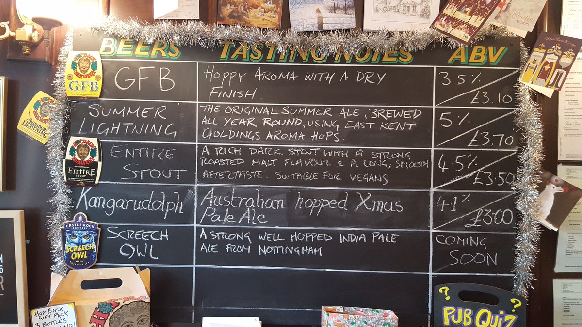 Our beer board for today featuring Kangerudolph from @DowntonBrewery and Screech Owl from @CRBrewery