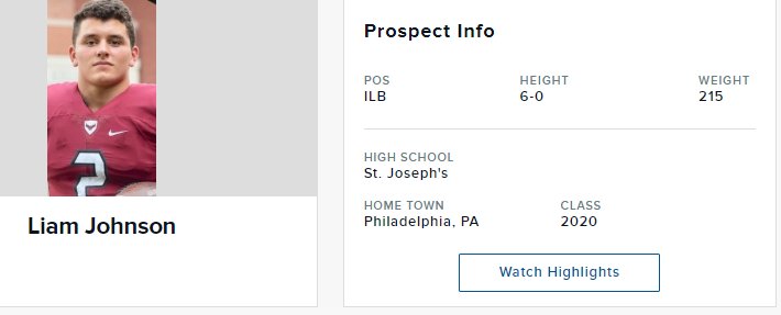 EdOBrienCFB's tweet photo. #Preps150 Class of 2020 Pennsylvania ILB prospect @LiamJohnson43 - Junior season highlights are now up. https://t.co/4QDTu0xu3V @Preps247Sports https://t.co/dSB0HGIfyB