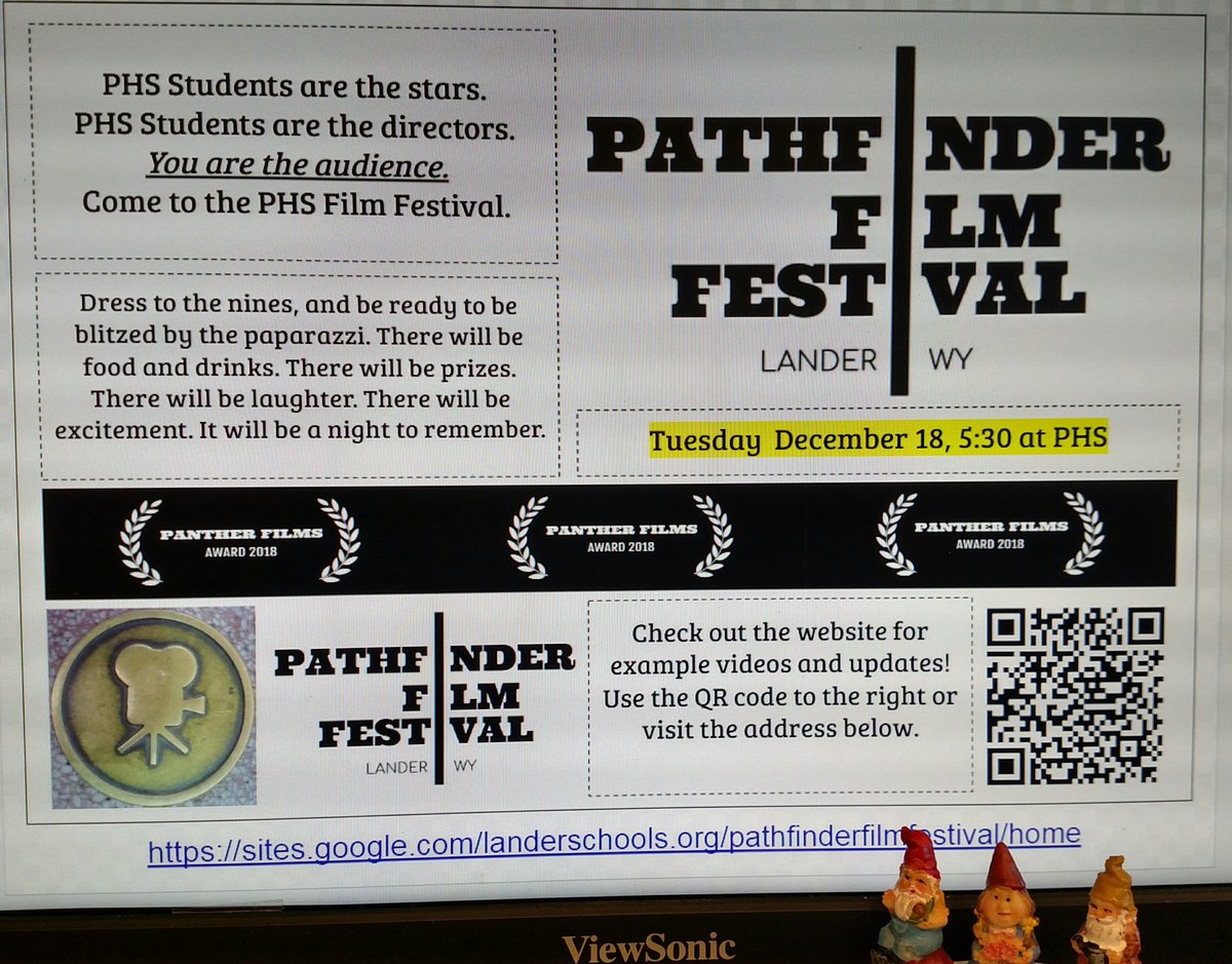 wyomackenzie's tweet photo. The PHS Film Festival is tonight @ 5:30. You can't go wrong with movies, drinks, and snacks! Our class can't wait. #LanderSchools #CentralOffice #PathfinderHS @LanderSchools https://t.co/z9QqGYVOm8