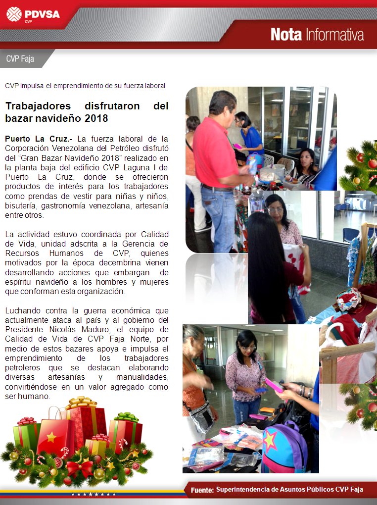 CvpFajaContigo's tweet photo. CVP Faja impulsa el emprendimiento de su fuerza laboral #Bazar2018 #Emprendimiento #Petroleros #TrabajadoresPetroleros #CvpFaja https://t.co/EwW6A9MBbp