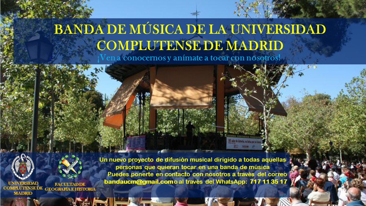 Apúntate y ven a disfrutar con nosotros de la música de banda. Un emocionante proyecto que acaba de nacer en nuestra <a href="/unicomplutense/">Complutense</a> Contacta con nosotros. #SeguimosCreciendo. <a href="/culturacomplu/">Cultura Complutense</a> 
youtube.com/watch?v=xT_5RV…