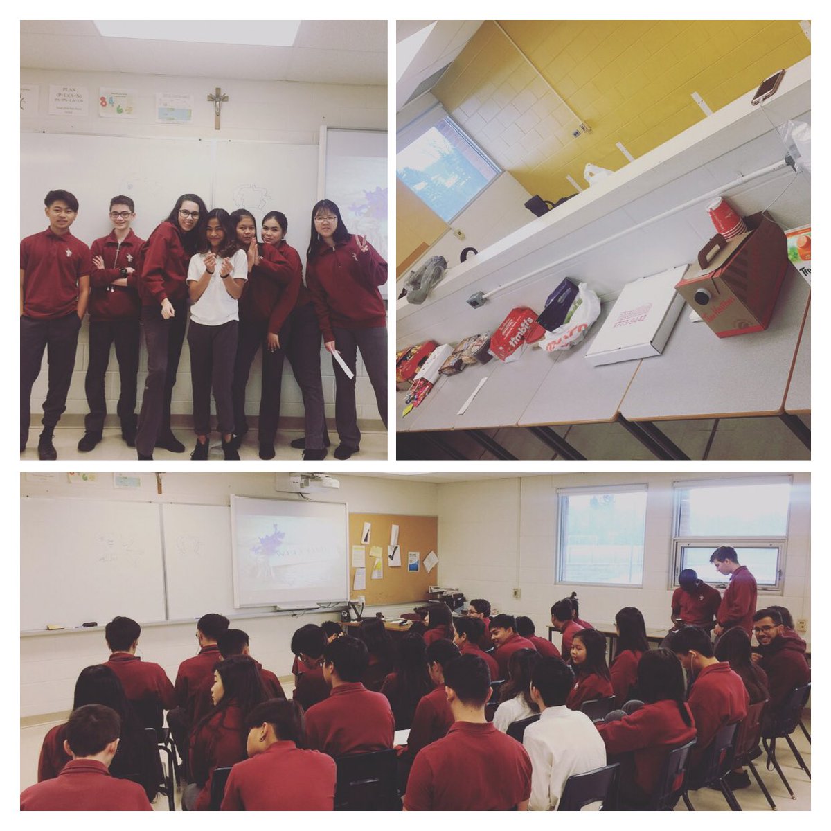 MsGismondi's tweet photo. My grade 10 religion class invited other classes to participate in a liturgy they created and led. The theme was "welcoming" and we ended with a small feast as we are all invited to the table... #CatholicTO #faithinaction #faithinpractice #hre2o #grade10 @SacredHeartCHS https://t.co/Fe9IqTU1xp