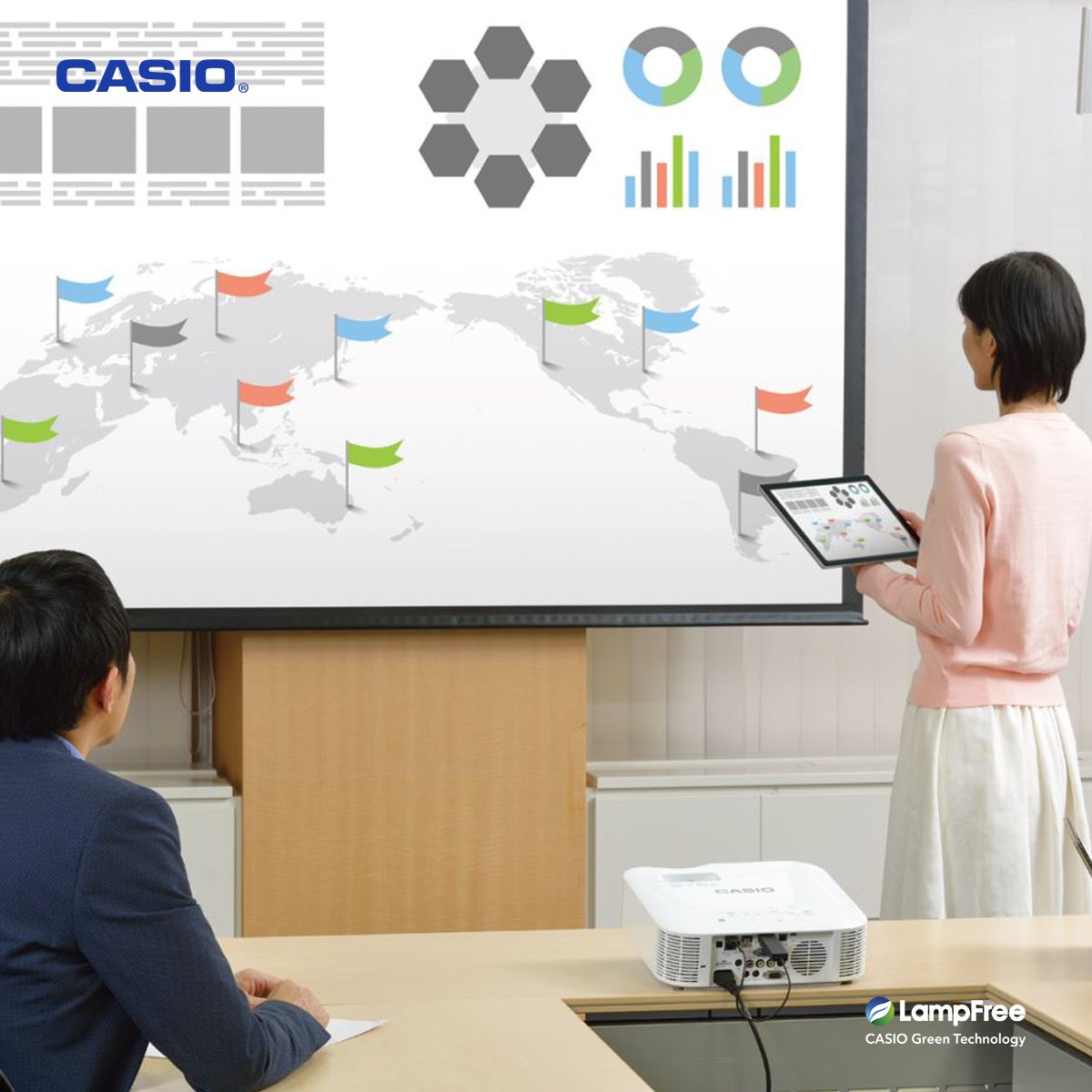 projetorescasio's tweet photo. Com os projetores CASIO da linha Advanced, você conta com a função C-Assist, que possibilita projetar, sem fios, diretamente de um tablet ou smartphone. Desta forma, suas apresentações ficam muito mais dinâmicas e colaborativas. https://t.co/YpLaS60sTl