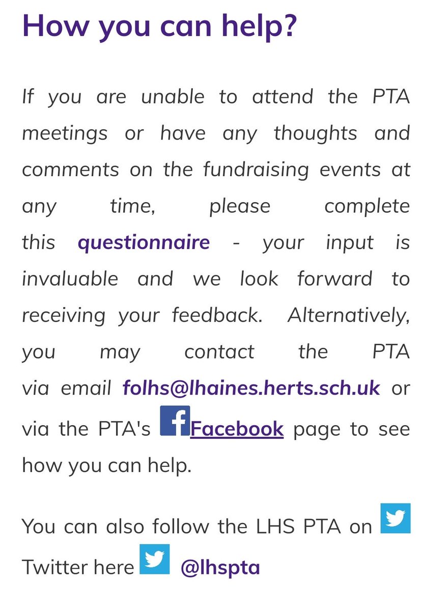 Laurance Haines School (@lhs_watford) on Twitter photo Our next <a href="/lhspta/">Laurance Haines School PTA</a> meeting will be Wednesday January 9th at 7pm. Meanwhile, see the #LHSPTA page on our website to see how you can contribute. You can complete this survey here to share your ideas:
smartsurvey.co.uk/s/0F7EY/
lhaines.herts.sch.uk/page/?title=PT… <a href="/HeadLHS/">Head@LauranceHaines</a> @MissBanksLHS Our next <a href="/lhspta/">Laurance Haines School PTA</a> meeting will be Wednesday January 9th at 7pm. Meanwhile, see the #LHSPTA page on our website to see how you can contribute. You can complete this survey here to share your ideas:
smartsurvey.co.uk/s/0F7EY/
lhaines.herts.sch.uk/page/?title=PT… <a href="/HeadLHS/">Head@LauranceHaines</a> @MissBanksLHS