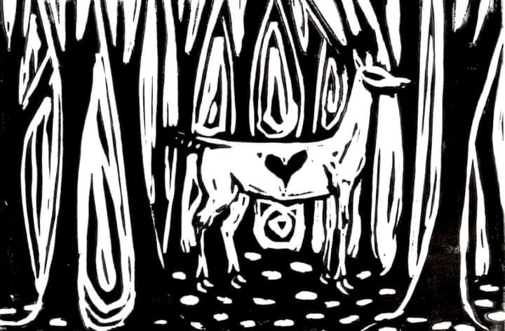 skepticafro's tweet photo. The #Art Car Boot Fair (@ArtCarBootFair) at Christmas - in pictures. #Photo: Deer by #JenniferBinnie, #linocut https://t.co/BrykRhWFoA https://t.co/2bKRjwuLbV