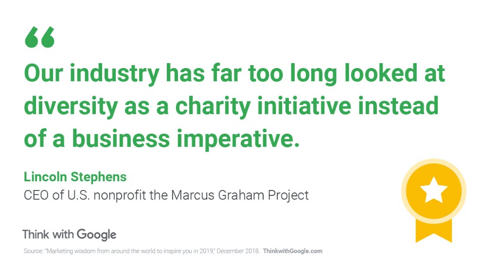 ThinkwithGoogle's tweet photo. Rather than checking a box, focus on long-term, meaningful efforts to add more diverse voices to your organization. https://t.co/kOHTgtKOdO https://t.co/5LjWbGgenh