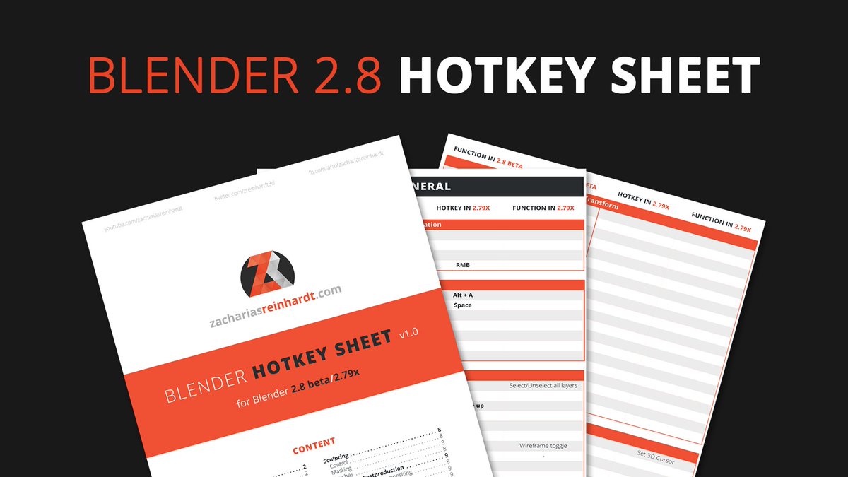 Reinhardt on Twitter: "New free Blender 2.8 Sheet! it here: https://t.co/Eu53HVb8pf What is inside? ⯈ All important shortcuts for Blender 2.8 ⯈ 12 pages ⯈ PDF in color