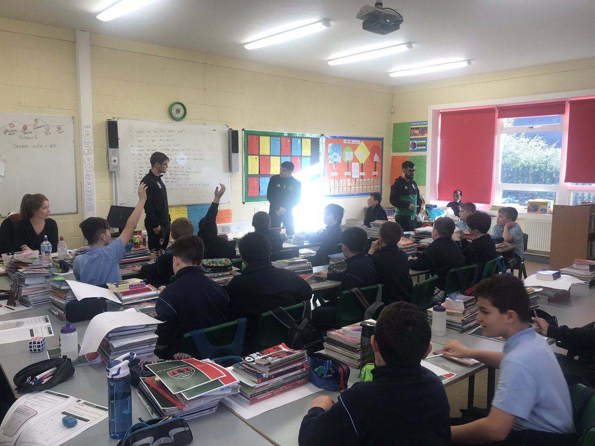 CCFC_Community's tweet photo. The boys in @glash5thclass have been working hard on their numeracy &amp; football skills over the last couple of months so Colm Horgan &amp; @daireoconnor dropped by today to answer some questions #CCFC84 #morethanaclub #IrelandWales https://t.co/muoxdxfP8e