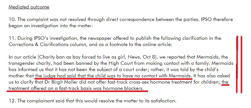 The Mermaids IPSO case was over the Sunday Times Reporting that a Judge had ordered the charity to keep away from a child. It wasn't an order but rather a request.