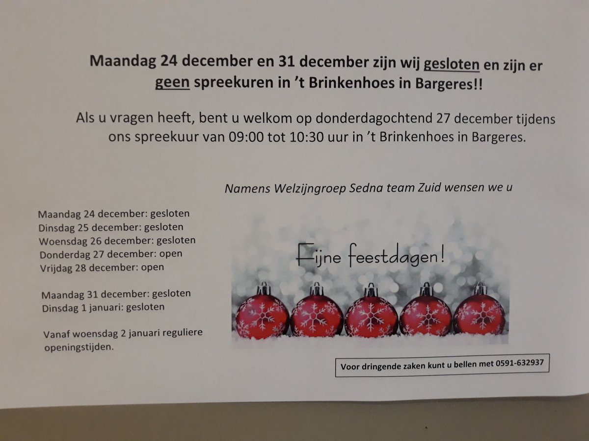 sednaemmen's tweet photo. Informatie voor tijdens de kerstvakantie! https://t.co/Rd9NXilAg2
