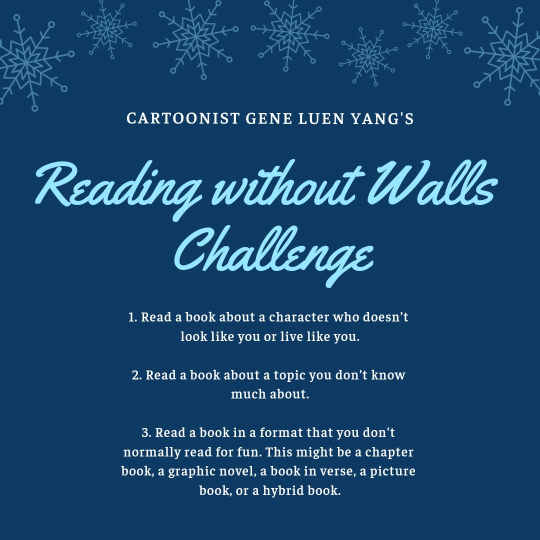 UofSClibraries's tweet image. Winter break is the perfect time for reading &amp;amp; we&apos;re taking Gene Luen Yang&apos;s Reading Without Walls Challenge. geneyang.com/the-reading-wi… Let us know if you have a book or two lined up for the cozy winter nights ahead! #yourtcoop #ReadingWithoutWalls #challengeyourself #lovelibraries