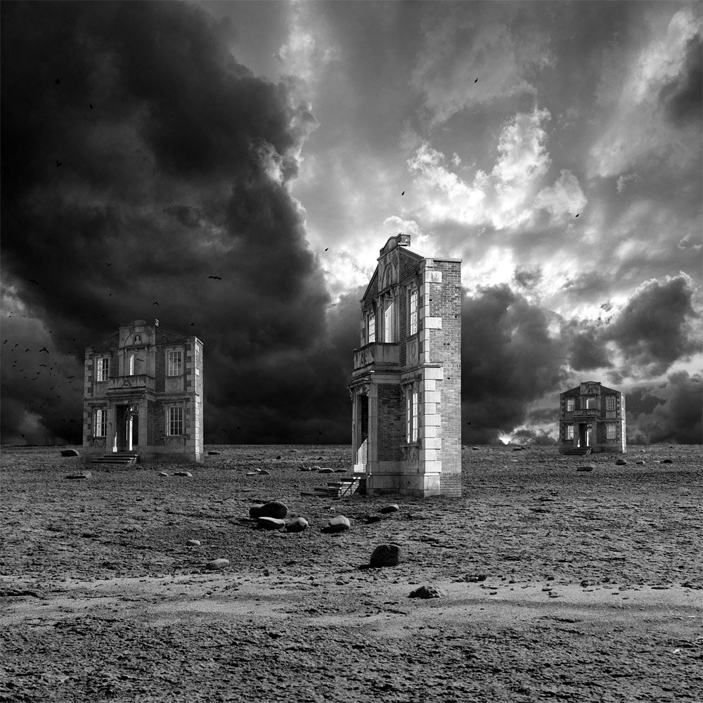 JackieArtCorner's tweet photo. Wasteland of the Facades Surrealism in Black &amp; White  #MarcWard #jac https://t.co/nU9oUeAWY4