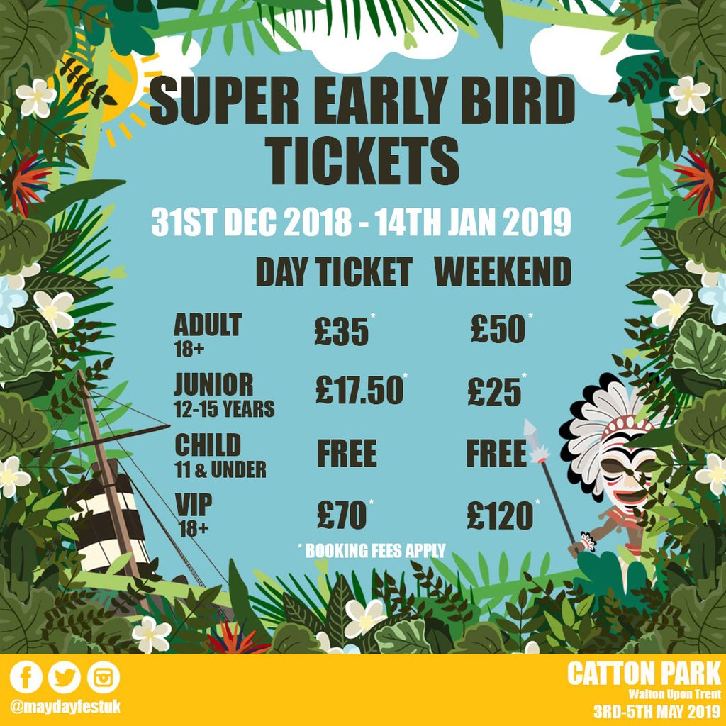 maydayfestuk's tweet photo. From 31st December till 14th January, we will be offering SUPER EARLY BIRD prices! This is the best discount you will get on our tickets! And the best news is we will have acts announced by the time these tickets go on sale! MORE INFO SOON! https://t.co/7sigDVx7nr