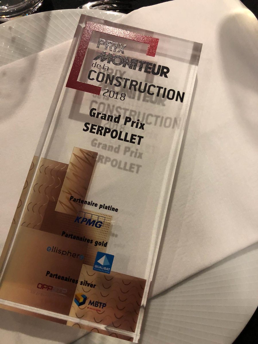 Sébastien Bonnet, président-directeur général de Serpollet et ses collaborateurs ont eu le plaisir de recevoir, le mercredi 12 décembre, le Grand Prix 2018 lors de la 17e édition des Prix <a href="/Le_Moniteur/">LeMoniteur</a> de la #Construction , <a href="/LeMoniteurEvent/">Événements Moniteur</a> 

serfim.com