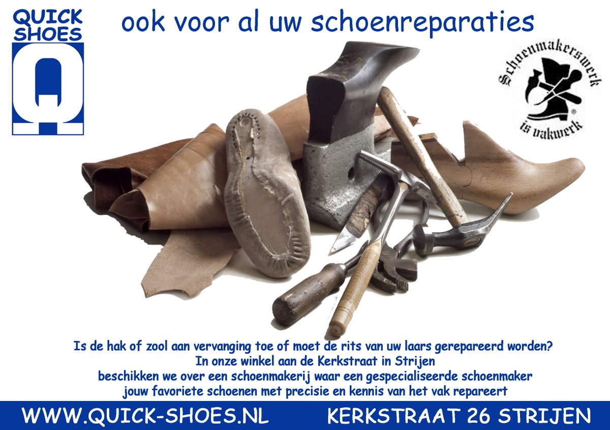 Quick_Shoes's tweet photo. Is de hak of zool aan vervanging toe of moet de rits van uw laars gerepareerd worden? In onze winkel aan de Kerkstraat in Strijen beschikken we over een schoenmakerij waar een gespecialiseerde schoenmaker jouw favoriete schoenen met precisie en kennis van het vak repareert. https://t.co/aOANYB5jAe