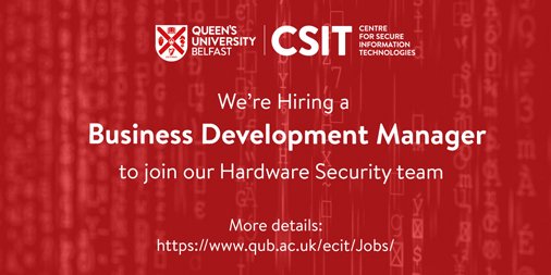 CSIT_QUB's tweet image. We&apos;re hiring a Business Development Manager to develop collaborative relationships and an active stakeholder community for the @UK_RISE project. Click here: go.qub.ac.uk/D2fbc to find out more or apply online #HardwareSecurity @QUBWorkHere