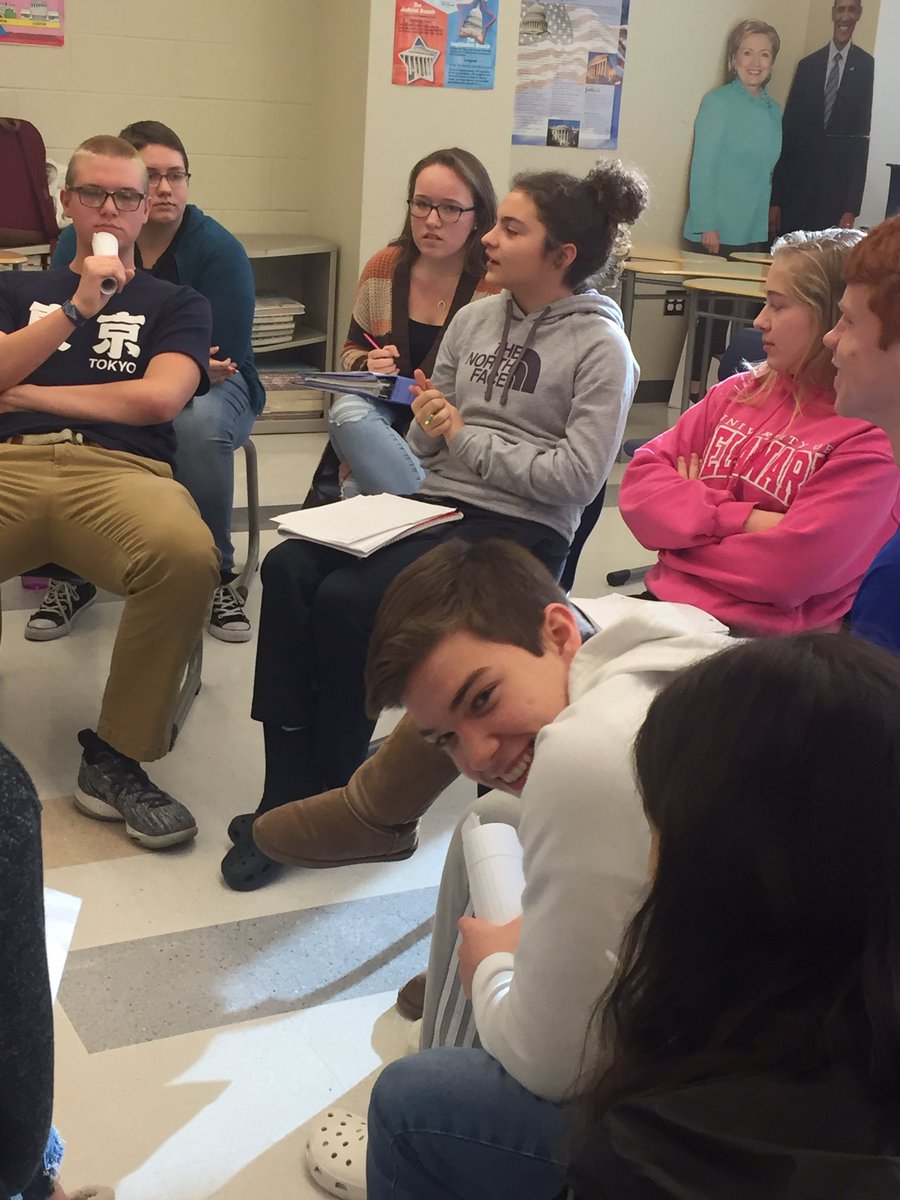 DrVosh_CSD's tweet photo. Listening to a student led discussion in @MrMayDHS class on gun usage and school safety through Socratic seminar—AWESOME thoughts & questions being heard! #dhsshoutout https://t.co/MkZre59c9S
