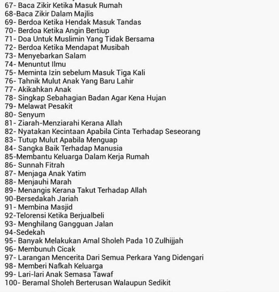ViralMuafakatJ's tweet photo. 100 sunnah Nabi Muhammad SAW. 

"Barangsiapa yg menghidupkan sunnah ku di zaman kerosakan umat ini, baginya ganjaran 100 pahala mati syahid" https://t.co/CvJhWwZs3t