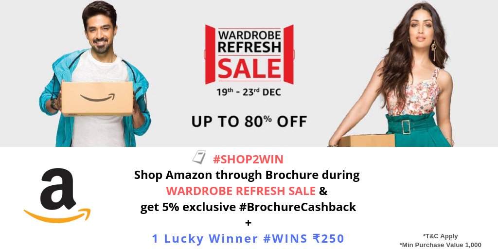 BrochureLive's tweet photo. #ContestAlert #SHOP2WIN
Shop #AmazonWardrobeRefreshSale 👉 https://t.co/od3eVsryLr (*Desktop/mobile website) and stand a chance to #WIN ₹250 Amazon Gift voucher.

Just shop and share us the purchase screenshot. Take 5% exclusive #BrochureCashback + 1 lucky winner wins ₹250 https://t.co/Ba4mxONMjy