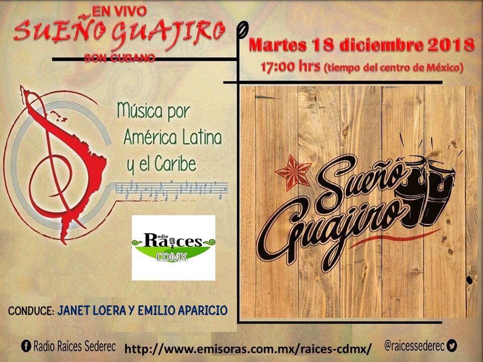 RaicesSEDEREC's tweet photo. ¡Hoy en Música por América Latina y el Caribe tendremos música #envivo!

Tendremos al grupo Sueño Guajiro, quienes nos deleitarán con son cubano y salsa.

¡Los esperamos a partir de las 17:00!

A través de:
https://t.co/6enrjVGvZ3
https://t.co/Nlpd6UNOIK
https://t.co/xqqv6IPlSf https://t.co/zKWRVCC2WT